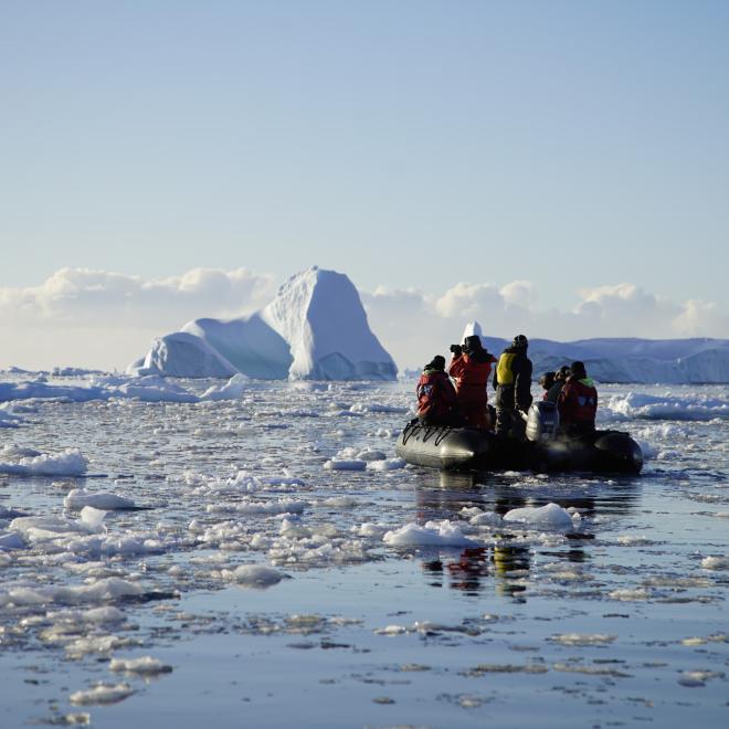 Zodiac in icy waters