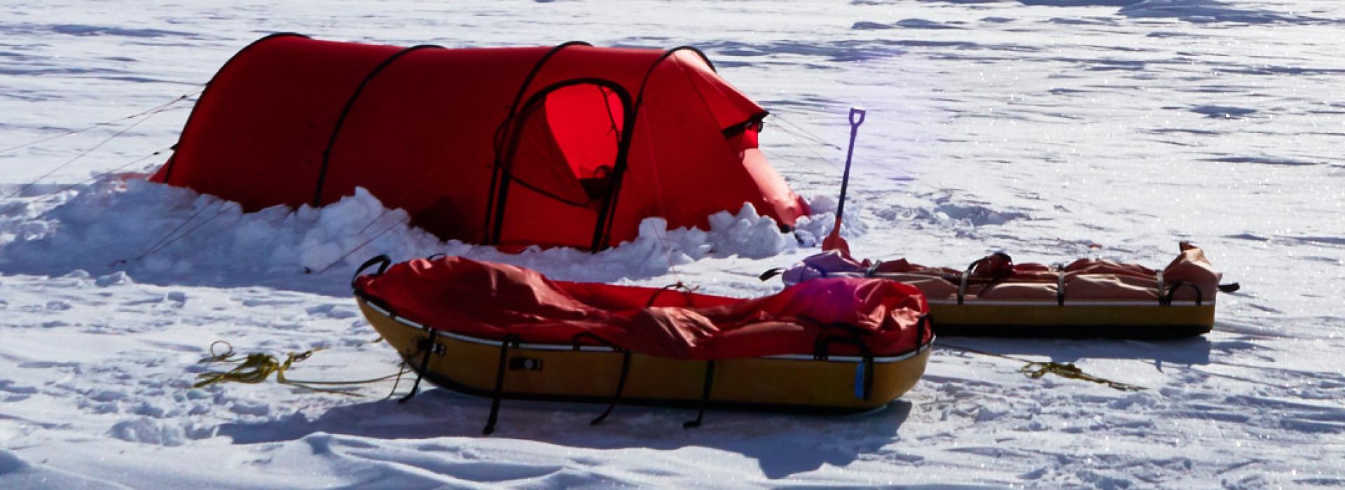 Tents and Gear in Atarctica, photo by Antarctic Logistics Agent
